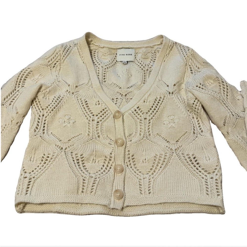 Pink Rose Beige Button-Up Cardigan